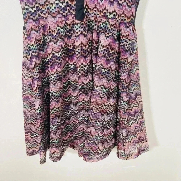 For Love and Lemons Lulu Mini Skater Dress Colorful Zip Zag Print Mesh Bodice - Picture 8 of 9